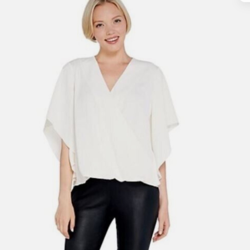 Lisa Rinna Collection White Dressy Formal Blouse Statement Sleeves XS